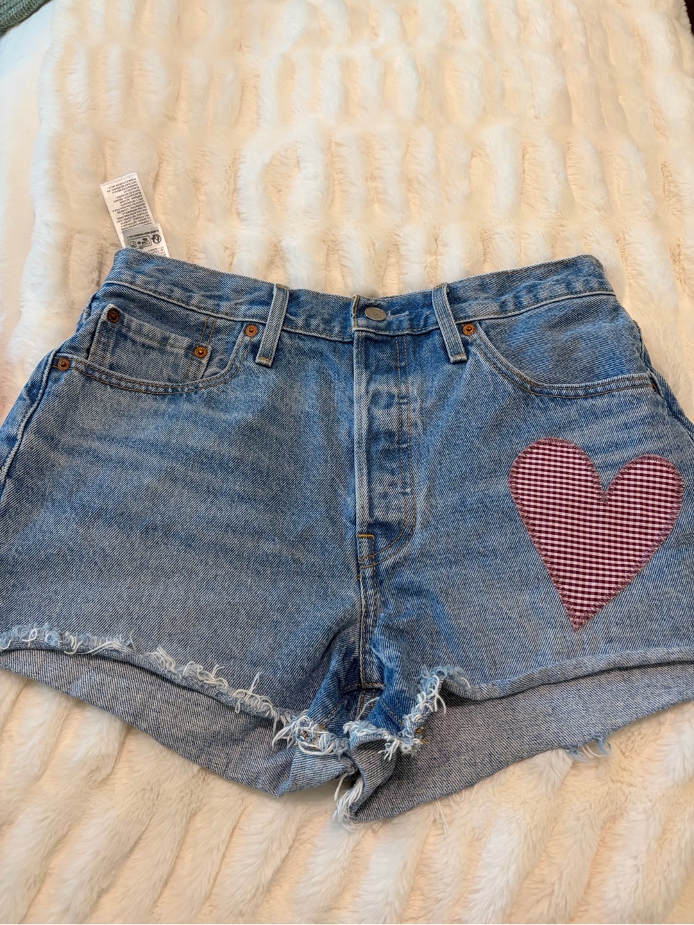 Levi’s Denim Women's Shorts with Red Gingham Heart Patch